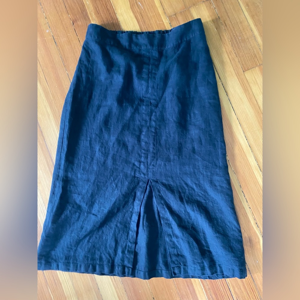 FLAX 100% Linen black midi straight skirt made in Europe